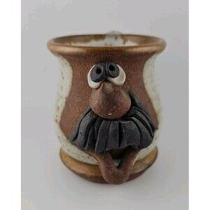 VTG MMS Mahon Ugly FD Funny Face Stoneware Pottery Mug Mustache Signed